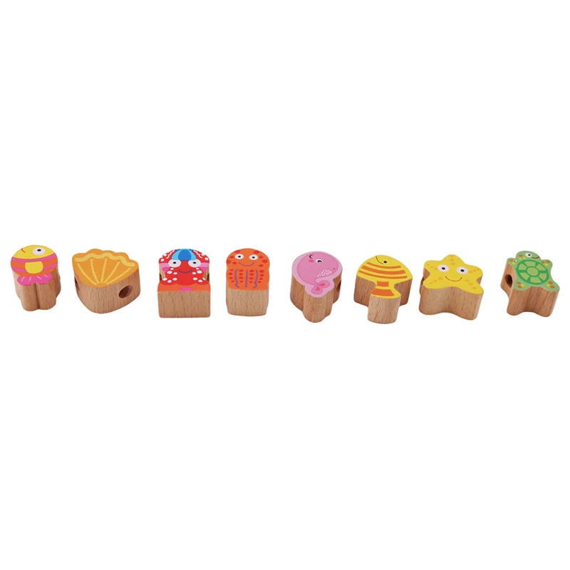Small Lacing& Stringing Wooden Beads Sea pink girls with String Packaged with Metal Box Preschool Fine Motor Skills Toys