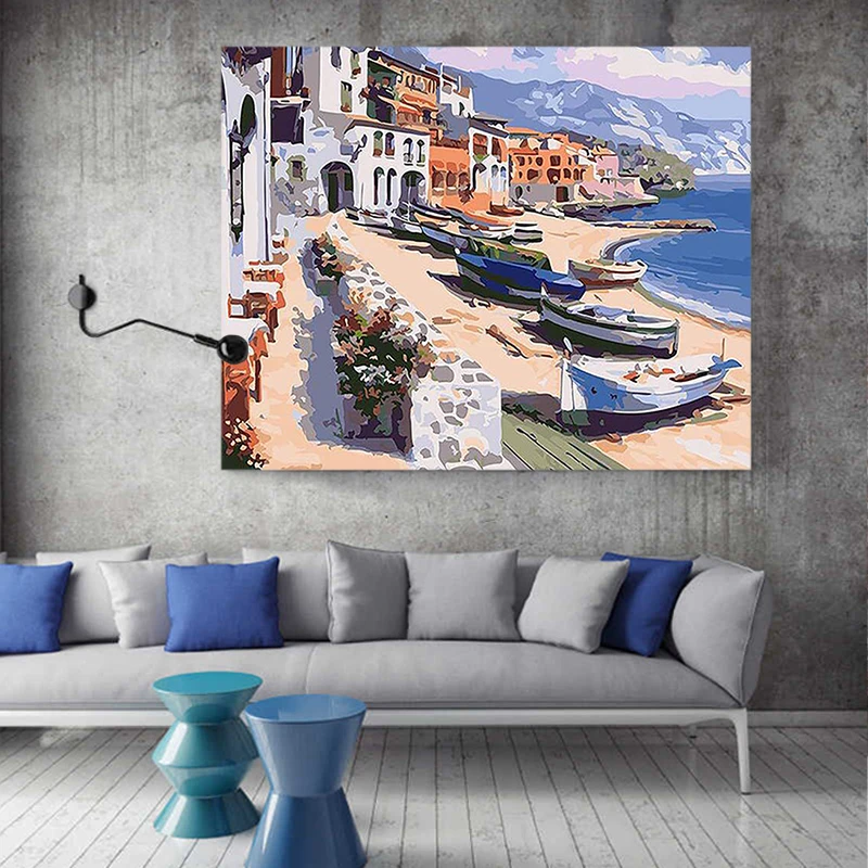 

European townscape architecture oil painting DIY painting digital art painting digital family Hotel decorative painting