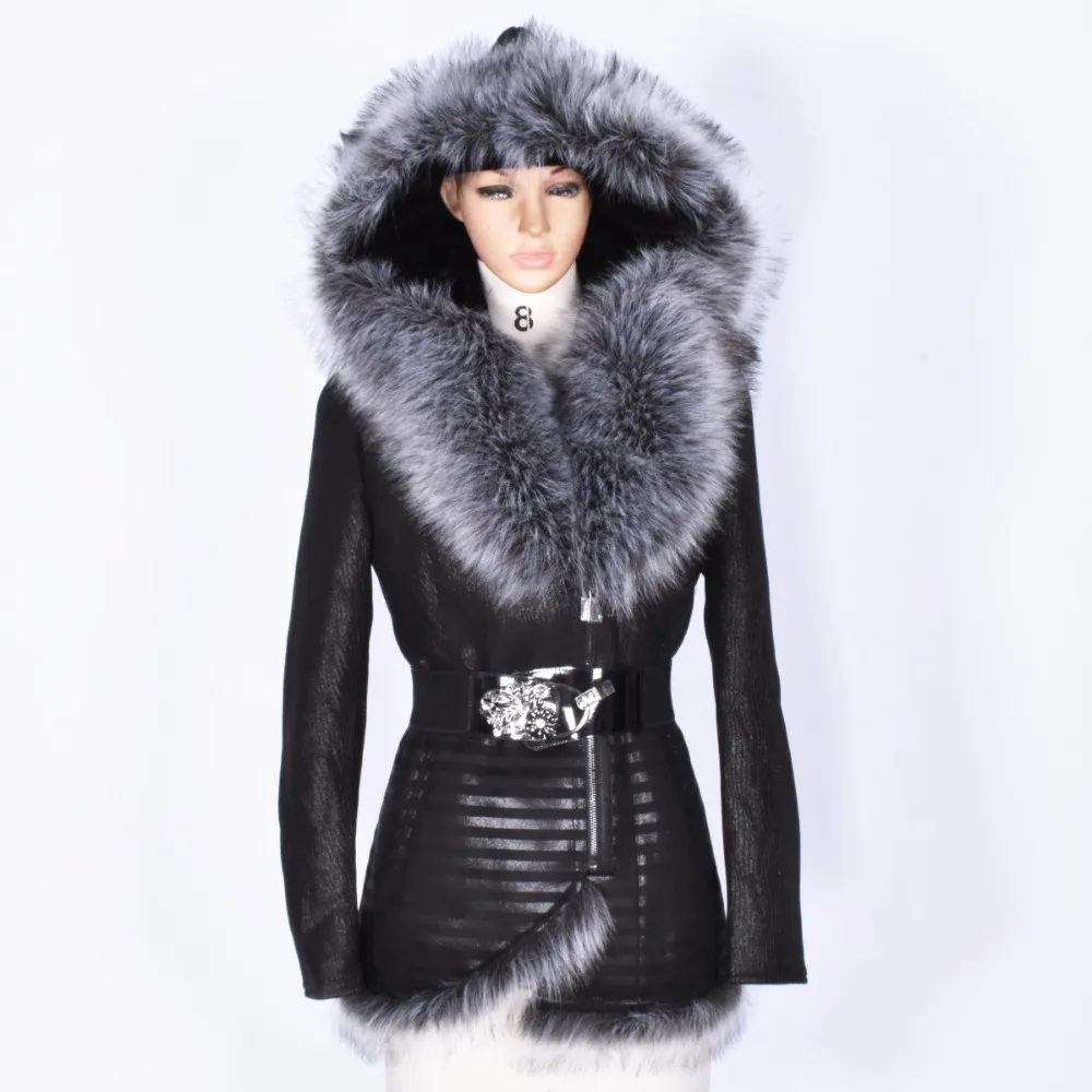 2018 Winter Women Faux Fur Leather Coat Warmer Excellent Quality Thick Fur Jacket Woman Parkas Plus Size Leather Tunic Clothing