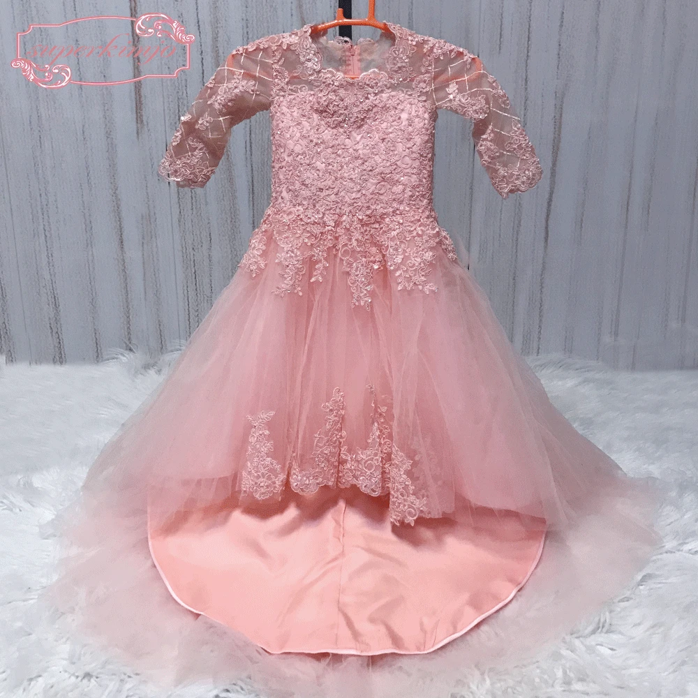 SuperKimJo Vestido De Daminha недорогие свадебные платья с цветочным узором для девочек, кружевные платья с аппликацией из бисера для маленьких девочек