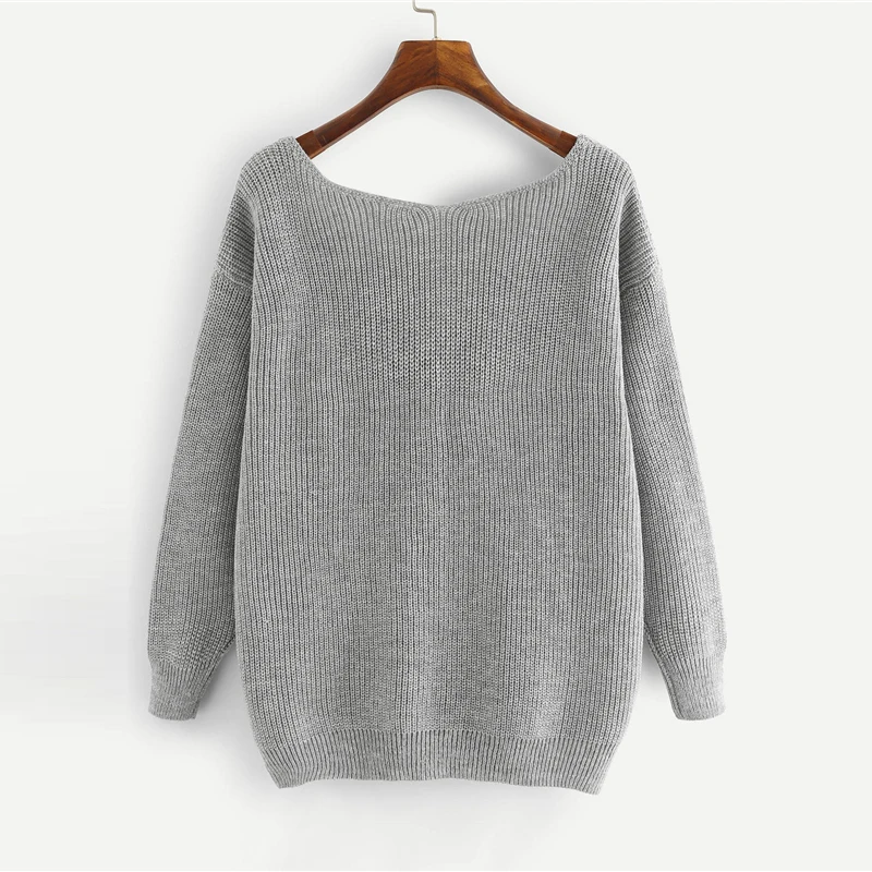 SHEIN Grey Preppy Elegant Plus Size Dropped Shoulder Bow Detail Solid Pullovers Sweater Autumn Casual Workwear Women Jumpers HTB1YC8PfhTpK1RjSZR0q6zEwXXaw - SHEIN Grey Preppy Elegant Plus Size Dropped Shoulder Bow Detail Solid Pullovers Sweater Autumn Casual Workwear Women Jumpers