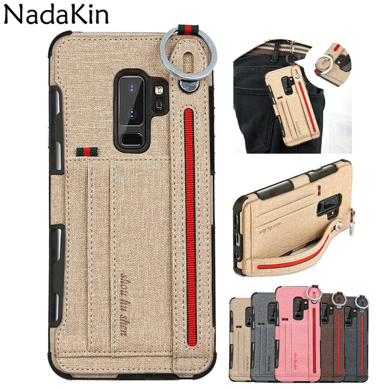 

Shockproof Back Case for Samsung Galaxy Note 8 S8 S9 Plus Half Wrapped Cover Card Slots Pockets Holder Finger Ring