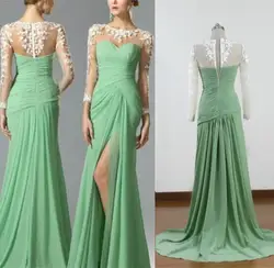 Длинные бирюзовые vestido de noiva халат de soiree реальное изображение с длинным рукавом белый кружево мантия для выпускного вечера 2018 платья