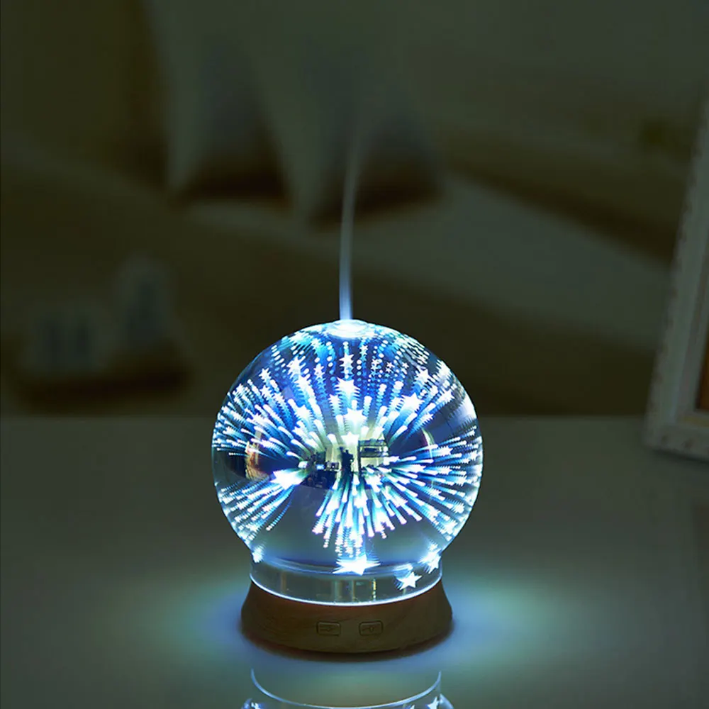 

Creative 3D Magic Air Humidifier Glass Ball Shape Ultrasonic Essential Oil Diffuser Aroma Lamp Wood Grain Colorful Humidifier