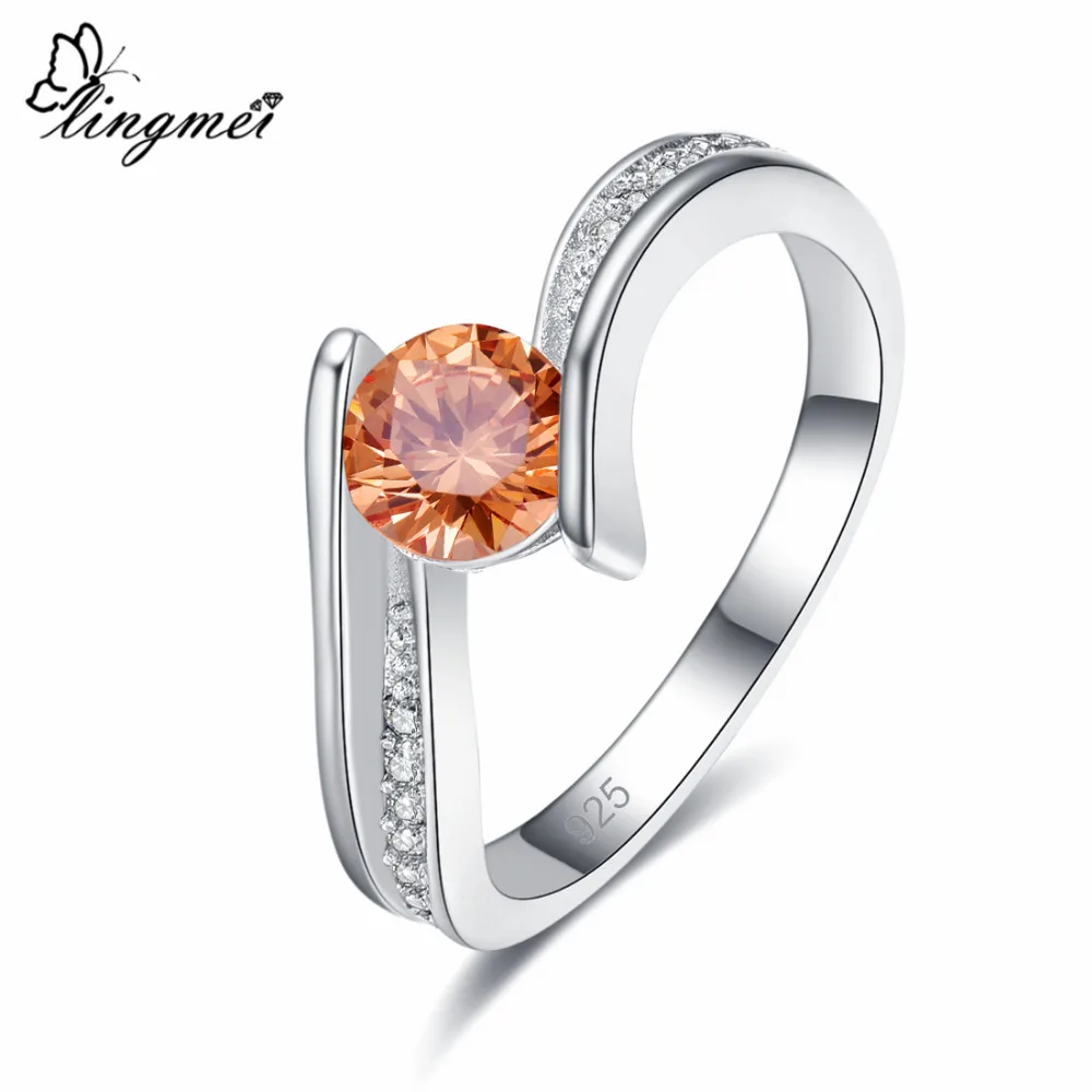 

Lingmei Fashion Round Cut Yellow & White Cubic Zircon Silver Ring Size 6 7 8 9 Simple Chic Wedding Jewelry For Women