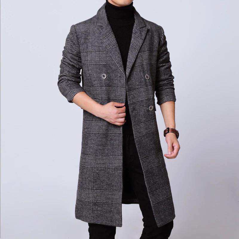 Windbreaker new men's long lapels coat S-6XL men's high quality double-breasted windbreaker men's casual slim cotton plaid coat Windbreaker new men's long lapels coat S-6XL men's high quality double-breasted windbreaker men's casual slim cotton plaid coat