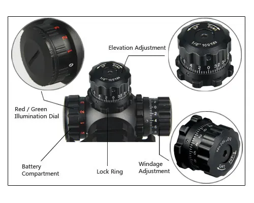 WIPSON Tactical 1,5-4x30 Tri-illuminated Красный Зеленый Синий Mil-dot прицел