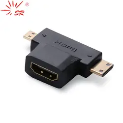 SR 3 в 1 1080 P видео конвертер адаптер 1.4 В Позолоченные Micro HDMI/Mini HDMI мужчина к HDMI Женский комбинированный кабель Разъем для HDTV