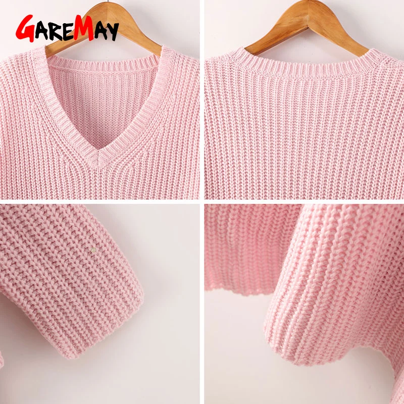 Вязаный розовый свитер с v-образным вырезом для женщин, винтажный зимний женский свитер, вязаные пуловеры, осенние базовые свитера для женщин