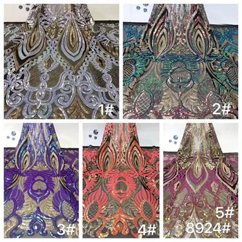 

NEW Beautiful African lace fabric 5yards/PC Velvet laser cut with sequins for women gorgeous lace dresses2018 High quality fabri