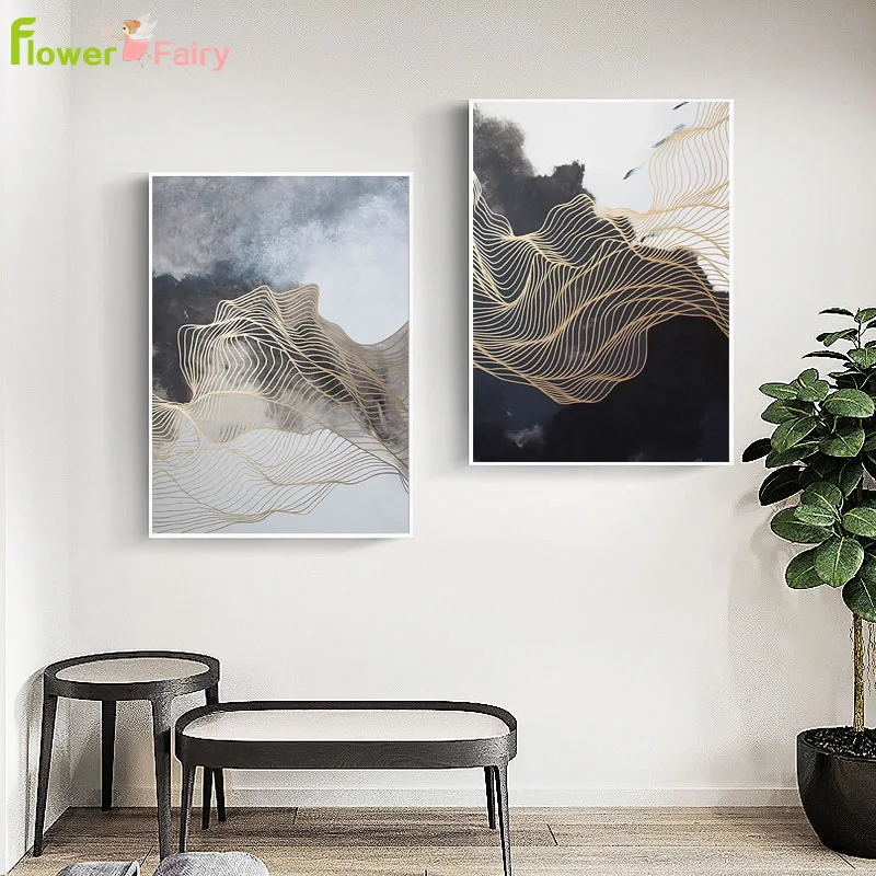 Yellow Mountain Abstract Geometric Line Nordic Poster Wall Pictures For Living Room Home Decor Canvas Painting Picture Unframed
