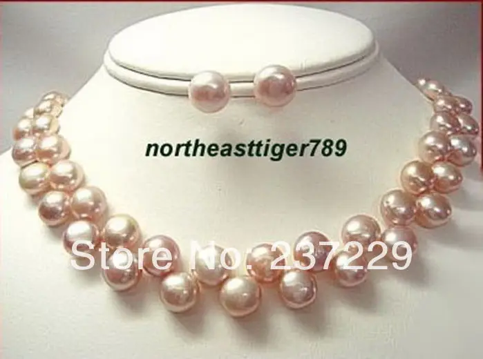 

Wholesale price FREE SHIPPING ^^^^2 Rows Genuine Pink Pearl 18KWGP Necklace Earrings set