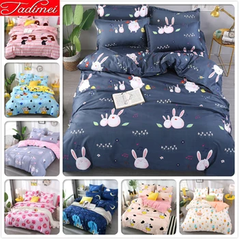 

Rabbit Pattern 3/4 pcs Bedding Set Adult Kids Child Soft Cotton Bed Linen Single Full Queen King Size Quilt Duvet Cover 150x200