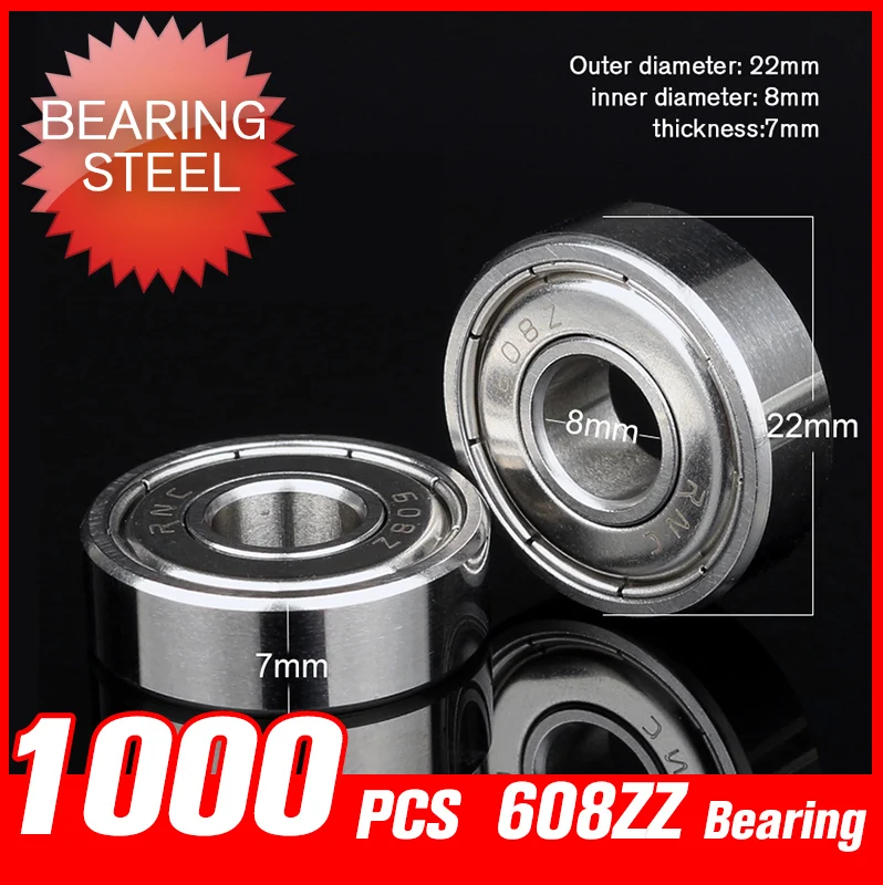 

1000pcs 608ZZ Bearings 22*8*7mm Double Shielded Miniature Deep Groove Ball Bearing For Skating Printer Power Tool Accessories