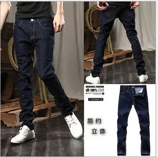 free shipping Men s Jeans Slim Fit Classic denim Jeans Trousers Straight Size M L XL