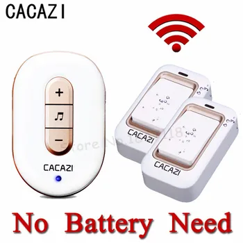 

CACAZI 2017 New Kinetic Electronic Wireless Doorbell Sefl Powered No Need Battery Led Light Door Bell With 2 Push Button+1 Bell