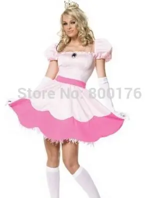 

FREE SHIPPING Womens Sexy Pink Princess Peach Toadstool Halloween Fancy Costume