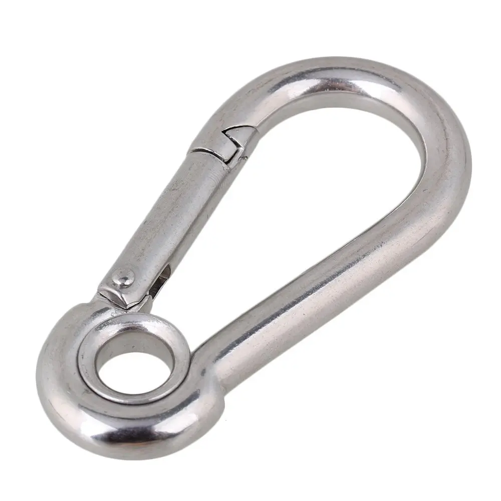 

2Pcs 8cm Silver 304 Stainless Steel M8 Carabiner Spring Camping Climbing Secure Lock Snap Hook Eyelet Link