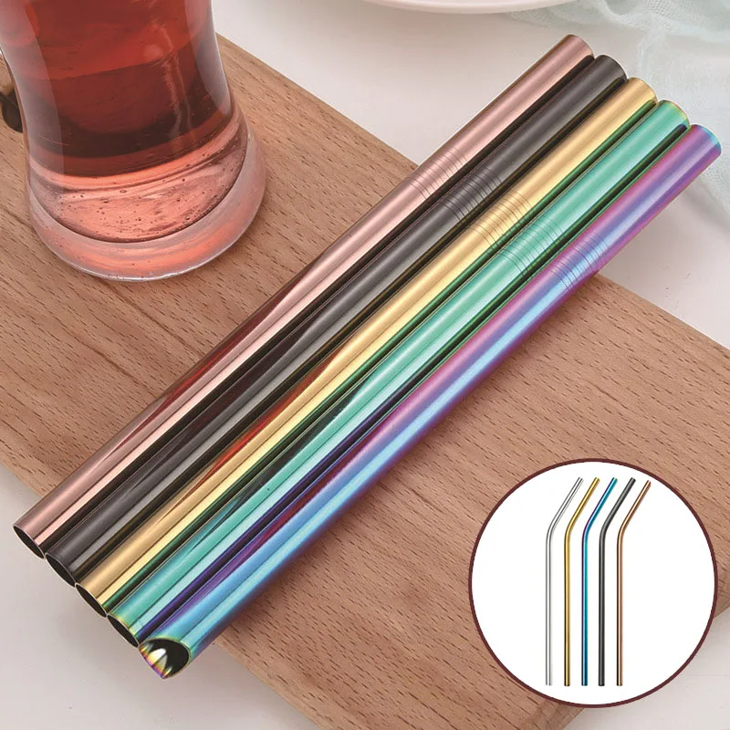 

Reusable Filter With Brush Multicolor Metal Straw Kitchen Dining Bar Coffee Tools DIY Tea Straight and Bent Drinking Straws