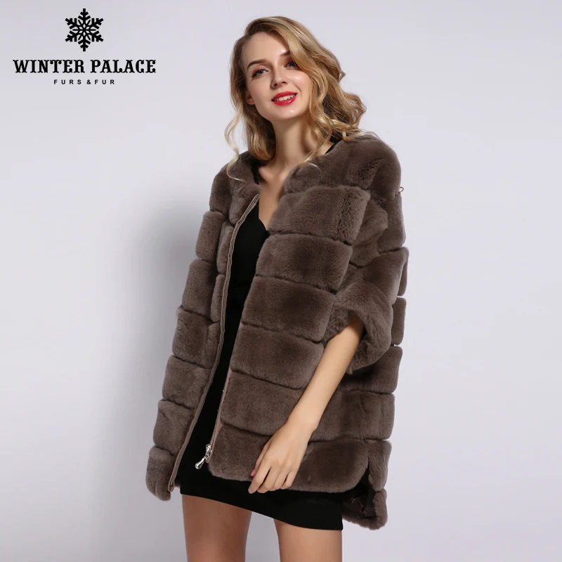 Billige WINTER PALACE 2019 Winter Neue Mode Rex Kaninchen Pelz Mantel Kurz Zipper Jacke Bat Pelzmantel Warme frauen Jacke kurzarm pelz