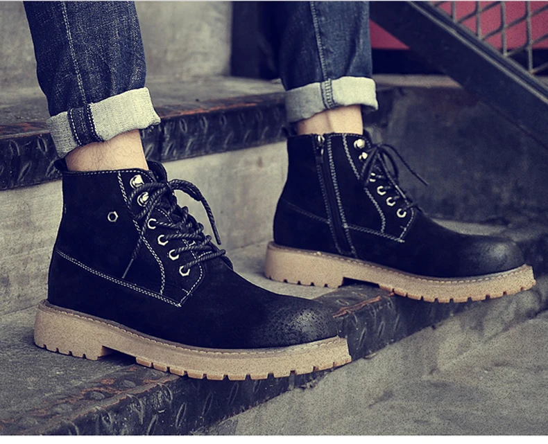 Men's Boots Lace-up Desert Boot Ankle Black Men Boots Genuine Leather Men Shoes Genuine Leather Winter Shoes Mens Fashion Boot   (1)