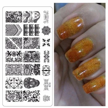 ZKO New Flower Lace Nail Stamping Plates Stainless Steel Nails Art Stamp Template Nails Tools