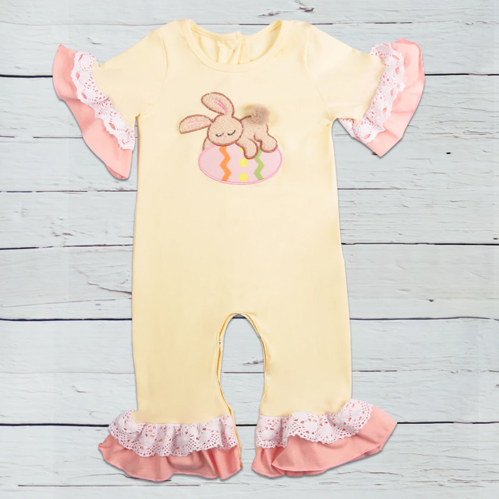 Easter Girl Rompers Newborn Baby Knitted Yellow Cotton Ruffle Infant