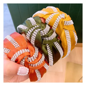 

2019 Fashion Satins Silk Rhinestone Jewel Hairband For Women Knot diademas para el pelo mujer gumki do wlosow haar accessoires