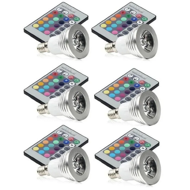 Лот 6 шт. AC 85 V-265 V E14 Цоколь 3W 16 изменение цвета RGB Светодиодный прожектор лампа с пультом дистанционного управления