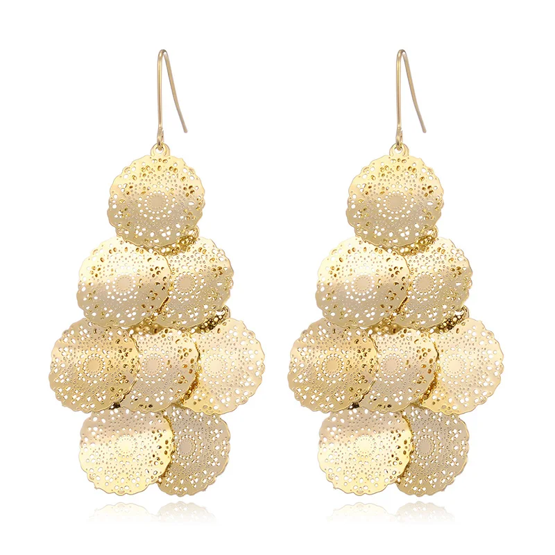 

Long Round Sequin Tassel Pendant Earrings Gold Color Big Bohemian Drop Earrings Fashion Jewelry brincos pendientes mujer 2019