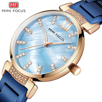 

2019 MINIFOCUS Women's Watches Luxury Brand Ladies Sea Blue Face Waterproof Quartz Dress Watch Gifts Clock For Girl Reloj Mujer