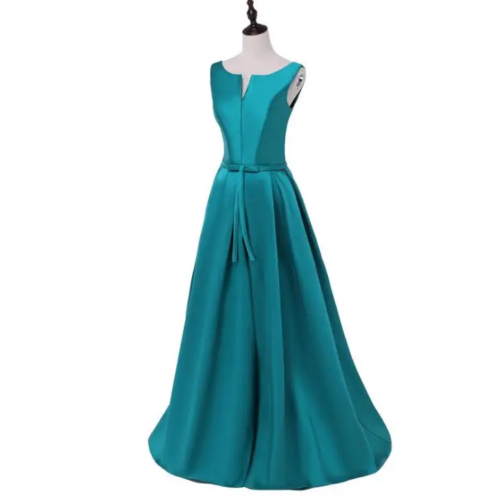 VENSANAC 2018 V Neck Bow Sash A Line Long Satin Evening Dresses Elegant Party Tank Lace Up Back Draped Prom Gowns