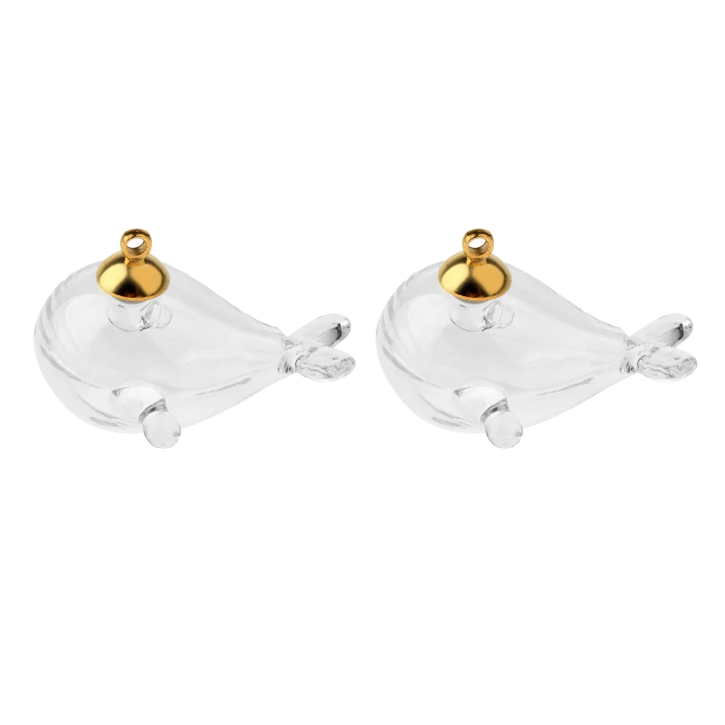 2Pcs Clear Mini Whale Shape Empty Glass Wishing Bottles Vial Pendant Charms Jars DIY Crafts