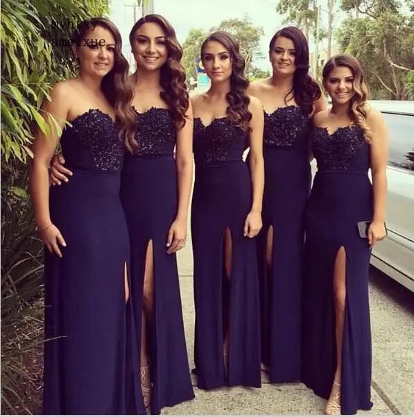 

2019 Cheap Bridesmaid Dresses Under 50 A-line Sweetheart Slit Lace Long Wedding Party For Women Bestidos De Gala Color Purpura
