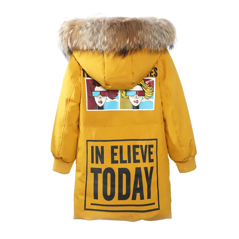 

Rlyaeiz Winter Jackets For Girls 2018 Fashion Printed Thick Warm Children Coat High Quality Girl's Mid-long Hooded Parka Outwear