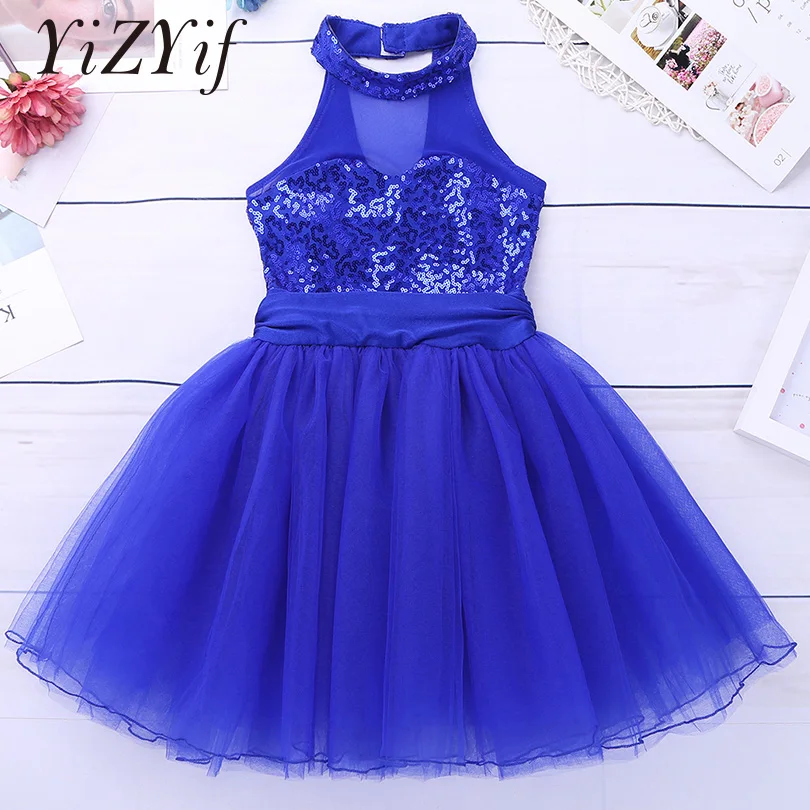 

YiZYiF Kids Girls Ballet Dress Dance Wear ballerina Gymnastics Dress Leotards Ballet Tutu Mesh Sequins Sleeveless Dance Dress