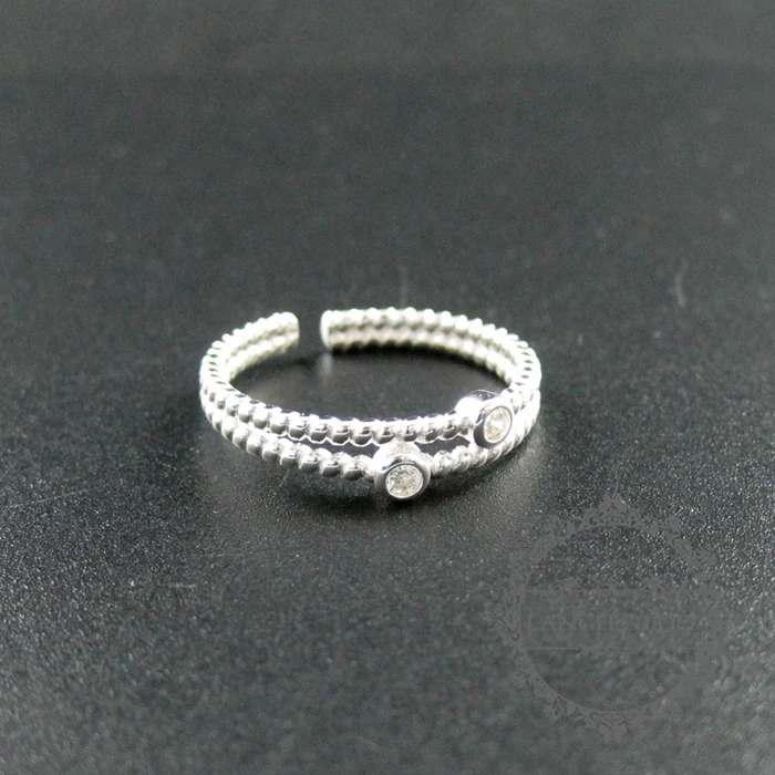 

double zircon twisted solid 925 sterling silver adjustable ring 1294050