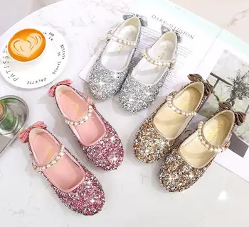 

Children girls Crystal Shoes dance Shoes Flat Party Princess Shoes back with bowknot 24-37 1799-18 3colors GZX02
