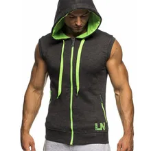 Мужская рубашка без рукавов Фитнес Бодибилдинг топ с капюшоном мужская повседневная молния жилет без рукавов толстовка одежда