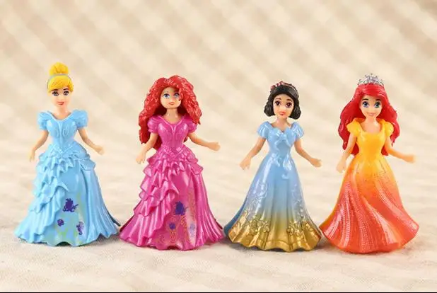 8pcs/lot Princess Anime Action Figures Ariel Snow Queen Elsa Anna Statue Magic Clip Princess Dolls Kids Toys action figures toy