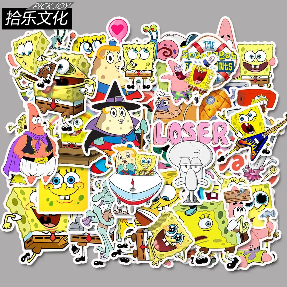 

50Pcs/Lot SpongeBob SquarePants Waterproof Sticker For Kids Toy Luggage Skateboard Phone On Laptop Moto Bicycle Wall Guitar