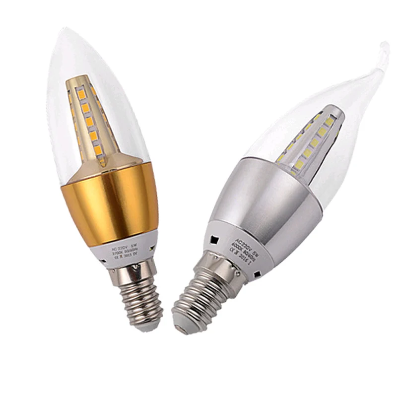 Free Shipping 6 pcs/lot 5W E14 LED Bulb Candle Light SMD 2835 Long life span LED Lamp 110V 220V ...