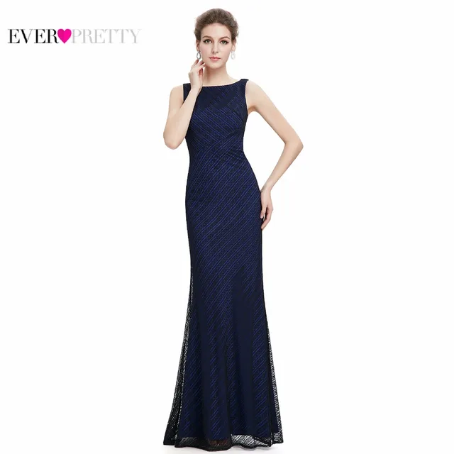 [Clearance Sale] Blue Black Prom Dress Ever Pretty HE08777BK Lace Women's Elegant Round Neck