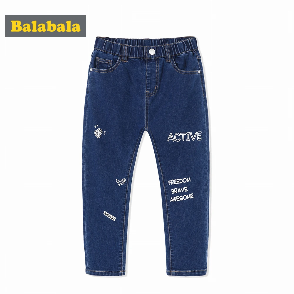 

Balabala Boy Cotton Blend Jeans with Applique Teenage Boy Regular Fit Pull-on Jeans in Washed Denim with Pocket Elastic Waist