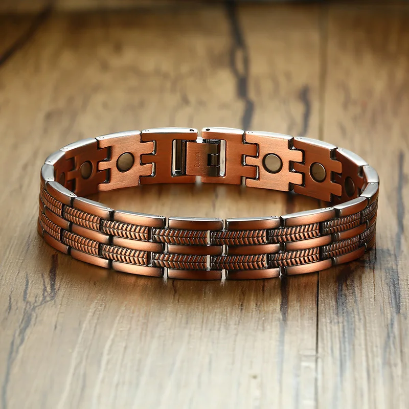 Элегантные браслеты из чистой меди для магнитотерапии, мужские браслеты для облегчения боли при артрите и карпальном туннеле, регулируемый браслет Bileklik Erkek - Окраска металла: copper bracelet