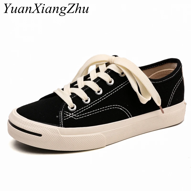 

2019 New Arrival Women Vulcanized Shoes Fashion Solid Student Flats Ladies Lace-up Casual Shoes Breathable Walking Canvas Shoes