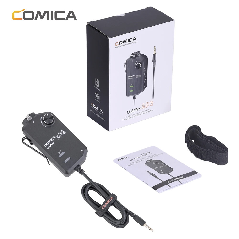 COMICA LinkFlex AD2 XLR/6,35 мм до 3,5 мм аудио адаптер предусилителя с фантомным питанием для iPhone/Android/Nikon/Canon камеры и гитары