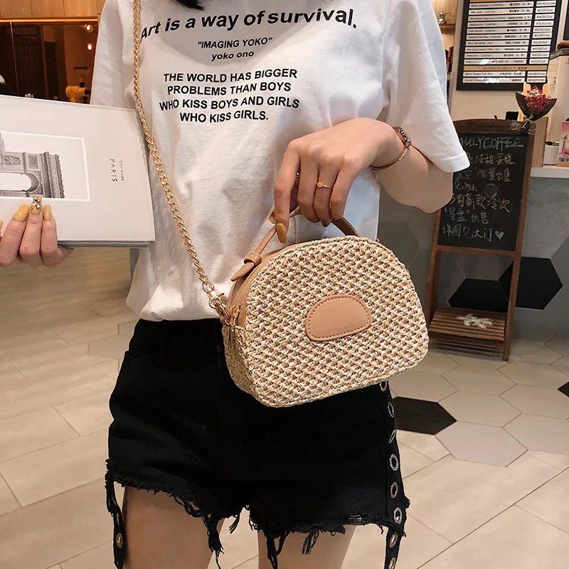 

Small Round Weaving Straw Crossbody Bag Women Designer Fashion Rattan Bag Famous Brand Women Weave Shoulder Crossbody Bags Purse