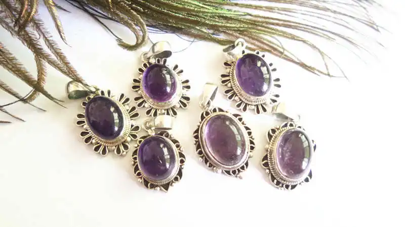 Nepal Hand 925 Silver Jewelry Inlaid Natural Amethyst Vintage Charms Multi Designs 9026 (4)