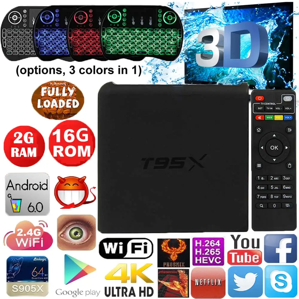 

T95X tv box Amlogic S905X Android 6.0 TV Box Quad Core 2g 16g 4K iptv wifi Airplay Miracast Smart TV Box Media Player PK X96
